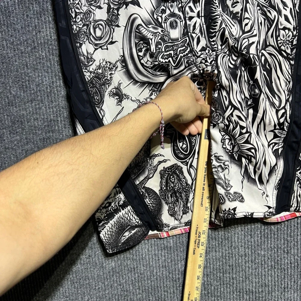 Fox Racing Board Shorts Mens 33 White Tattoo Print AOP Dragon Moto Swim Trunks